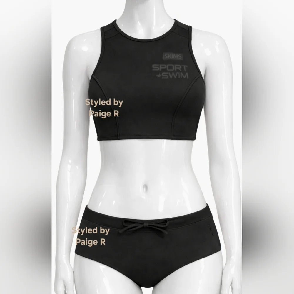 💕NWT SKIMS Sporty Scuba Wetsuit Swim Top + Hipster Swimsuit Set Black ONYX 3X
